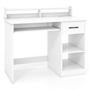 Bureau d'ordinateur compact 105 x 55 x 89 cm avec tiroir et 2 étagères style moderne pratique en panneaux de particules blanc 20_0014876