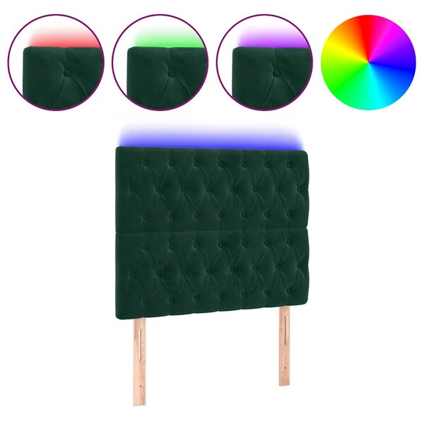 vidaXL Tête de lit à LED Vert foncé 90x7x118/128 cm Velours
