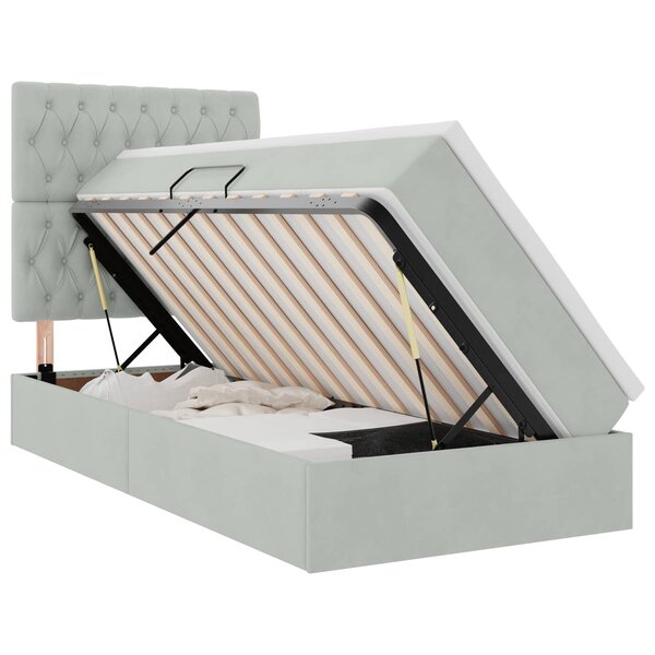 vidaXL Lit de rangement LED avec matelas Gris clair 90 x 200 cm