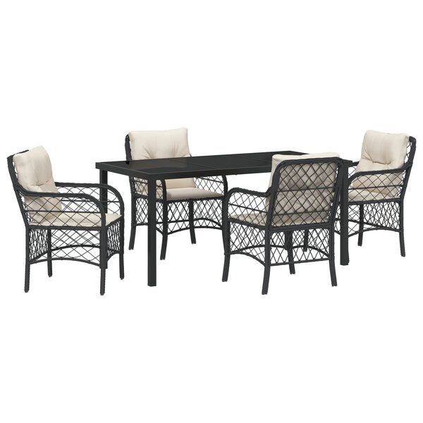 vidaXL Ensemble de Salle à Manger de Jardin 5 Pièces avec Coussins Noir en Rattan Poly