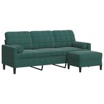 vidaXL Canapé à 3 places avec repose-pieds Vert foncé 180 cm Velours