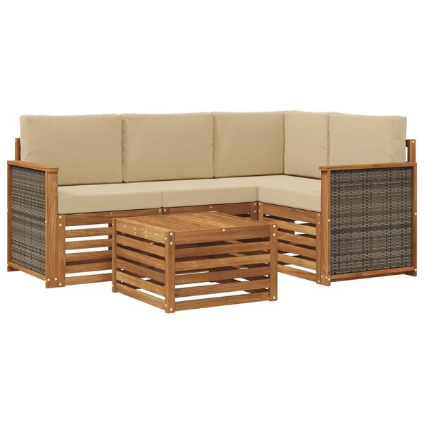 vidaXL Ensemble de canapés d'extérieur 5 pc Naturel et Beige Polyester