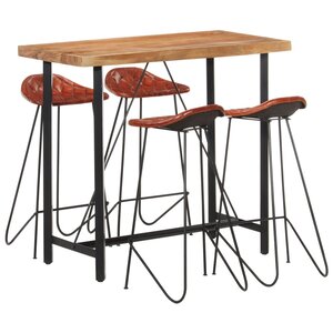 vidaXL Ensemble de bar 5 Pièces Bois solide et cuir véritable