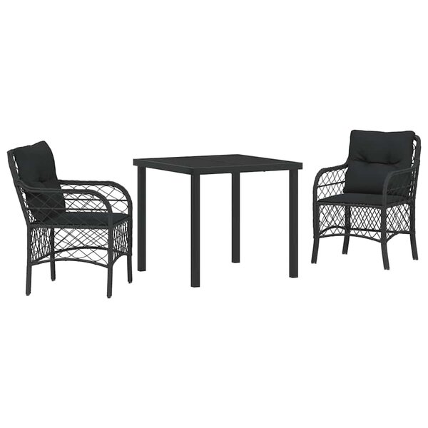 vidaXL Ensemble de salle à manger pour jardin 3 Pièces Noir polyrotin