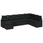 vidaXL Ensemble de canapé de jardin avec coussin 8 Pièces Noir polyrotin
