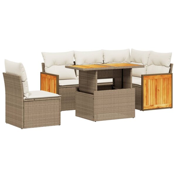vidaXL Salon de jardin avec coussins 6 Pièces beige résine tressée