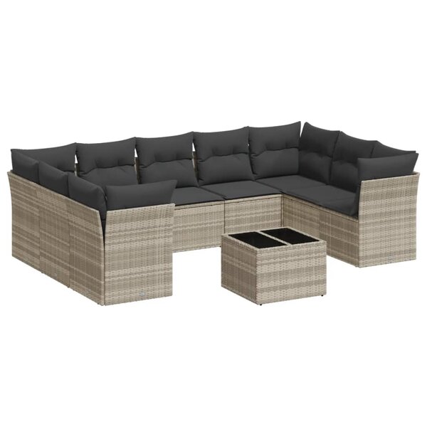 vidaXL Salon de jardin avec coussins 10 Pièces gris clair résine tressée