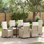 vidaXL Set de Salle à Manger de Jardin 7 Pièces avec Coussins Beige Poly Rattan