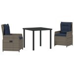 vidaXL Ensemble de salle à manger de jardin 3 pièces Gris Poly Rattan