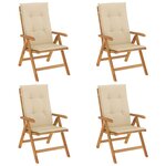 vidaXL Chaises de jardin inclinables lot de 4 et coussins bois teck