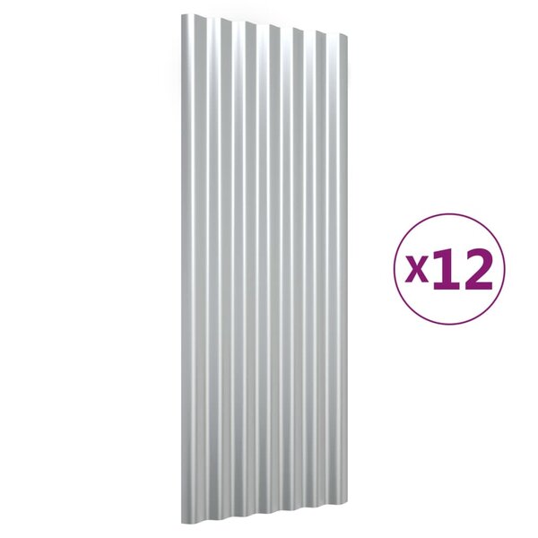 vidaXL Panneaux de toit 12 Pièces Acier enduit de poudre Argenté 100x36cm