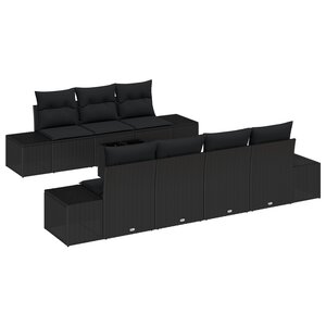 vidaXL Ensemble de Canapé de Jardin 8 Pièces avec Coussins Noir Poly Rattan