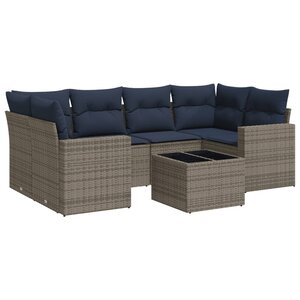 vidaXL Salon de jardin 7 Pièces avec coussins gris résine tressée