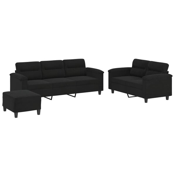vidaXL Ensemble de canapés 3 Pièces avec coussins noir tissu microfibre