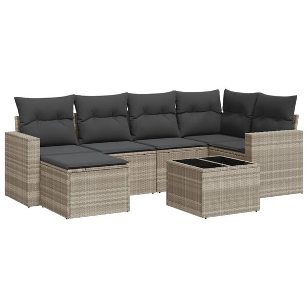vidaXL Salon de jardin avec coussins 7 Pièces gris clair résine tressée