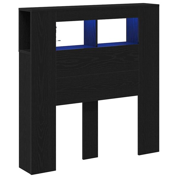 vidaXL Tête de lit LED avec étagère Chêne noir 100 x 18.5 x 103.5 cm