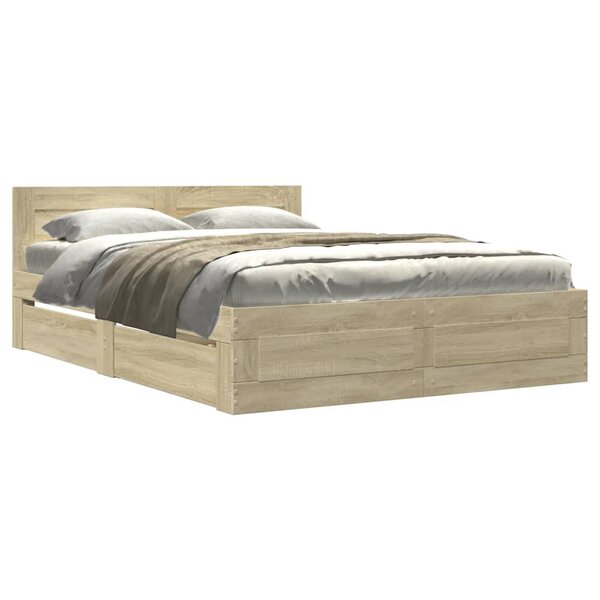 vidaXL Cadre de lit et tête de lit sans matelas chêne sonoma 135x190cm
