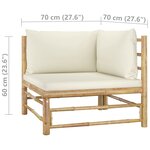vidaXL Salon de jardin 3 Pièces avec coussins blanc crème bambou