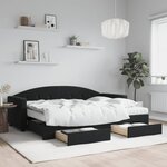 vidaXL Lit de jour avec gigogne et tiroirs noir 80x200 cm velours
