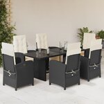vidaXL Ensemble à manger de jardin coussins 7Pièces Noir Résine tressée