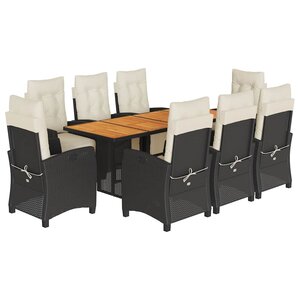 vidaXL Ensemble à manger de jardin 9Pièces coussins noir résine tressée