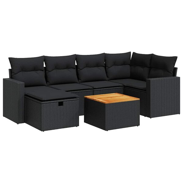 vidaXL Salon de jardin 7 Pièces avec coussins noir résine tressée