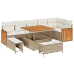Ensemble de Canapés de Jardin 9 Pièces avec Coussins Beige en Rattan Acacia