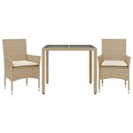 vidaXL Ensemble à manger de jardin et coussins 3 Pièces beige rotin verre