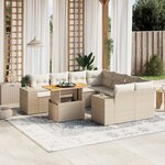 vidaXL Salon de jardin avec coussins 9 Pièces beige résine tressée