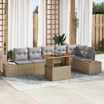 vidaXL Ensemble de salle à manger jardin 7 pièces avec coussins Beige Poly Rotin Acacia
