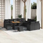 Ensemble de canapés de jardin 13 pièces avec coussins  noir  rotin poly  acacia