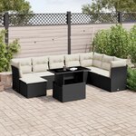 vidaXL Salon de jardin 9 Pièces avec coussins noir résine tressée