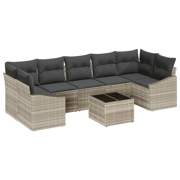 vidaXL Ensemble de canapé de jardin de 8 pièces avec coussins gris clair en poly rattan