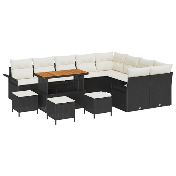 vidaXL Ensemble de canapé de jardin avec coussin 13 Pièces Noir et Crème