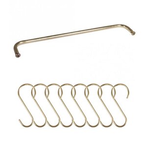 Fixation métal dorée 23 x 3 cm + 8 crochets en S