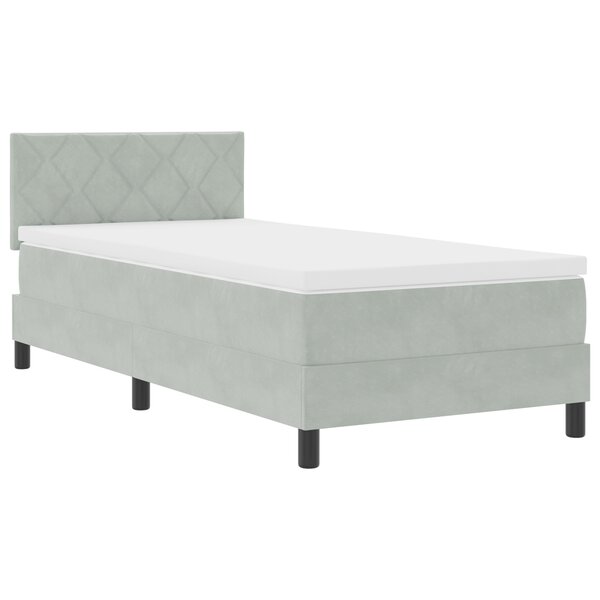 Lit Box Spring vidaXL avec Matelas & Lumière LED Gris clair 90x200 cm Velours