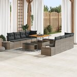 Ensemble de sofa de jardin de 11 pièces avec coussins gris poly rattan acacia