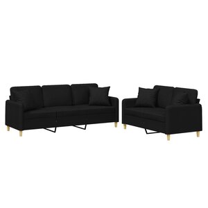 vidaXL Ensemble de canapés 2 Pièces avec coussins noir tissu
