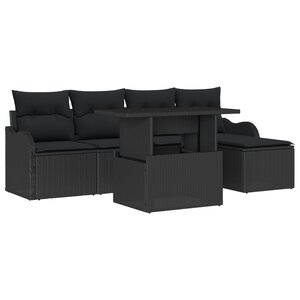 Canapé de jardin 6 pièces vidaXL avec coussins noir poly rotin