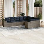 vidaXL Salon de jardin 9 Pièces avec coussins gris résine tressée