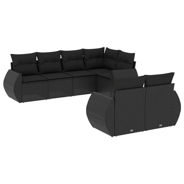 vidaXL Salon de jardin 7 Pièces avec coussins noir résine tressée