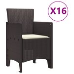 Ensemble de salle à manger de jardin de 17 pièces avec coussins marron poly rattan