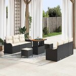 vidaXL Ensemble de canapé de jardin 9 pièces avec coussins noirs en poly rotin et acacia.