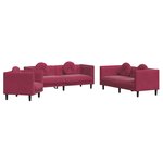 vidaXL Ensemble de canapés 3 Pièces avec coussins rouge bordeaux velours