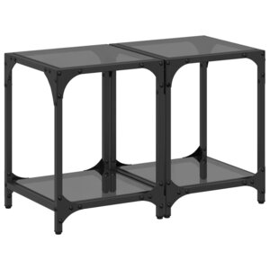 vidaXL Tables basses avec dessus en verre noir 2 Pièces 30x30x40 cm acier