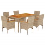 vidaXL Ensemble à manger de jardin et coussins 7Pièces beige rotin acacia