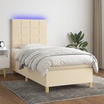 vidaXL Sommier à lattes de lit et matelas et LED Crème 90x190 cm Tissu