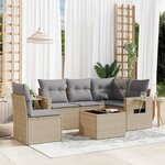vidaXL Salon de jardin avec coussins 6 Pièces beige résine tressée