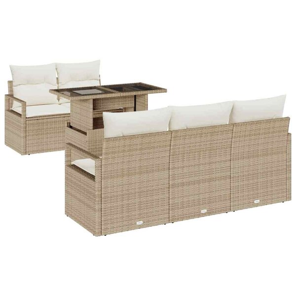 vidaXL Ensemble de canapé de jardin 6 Pièces Beige Poly rotin