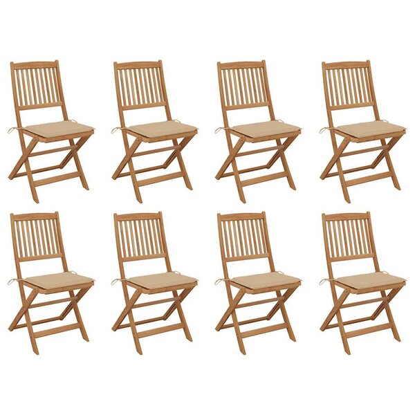 vidaXL Chaises pliables d'extérieur et coussins lot de 8 Bois d'acacia